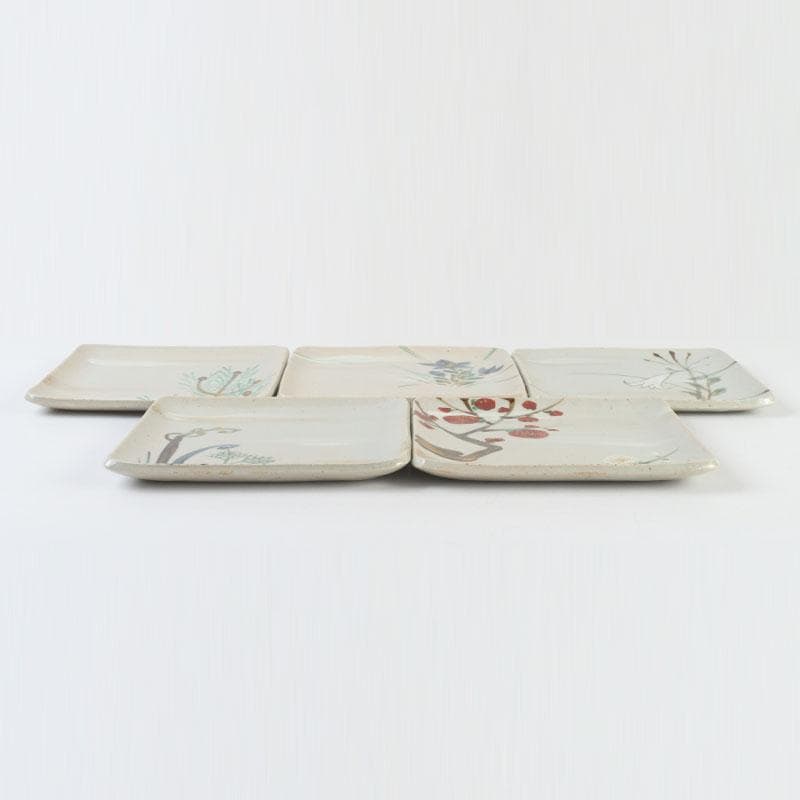 和食器　茶懐石　幸兵衛窯　絵変四方皿　銘々皿　五客　共箱　N　9375