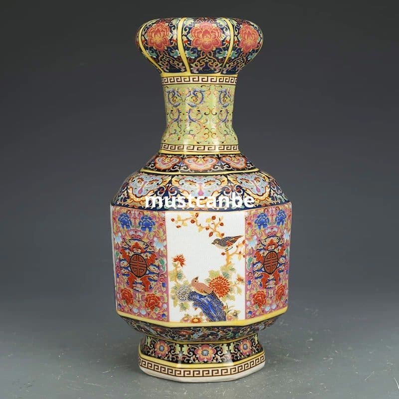 景徳鎮 琺瑯彩陶磁花瓶 装飾品 工芸品 置物