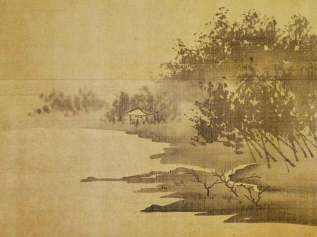 ♥☆彡　模写　掛軸　橋本雅邦　山水図　桐箱付き　掛け軸　骨董　中国　アンティーク