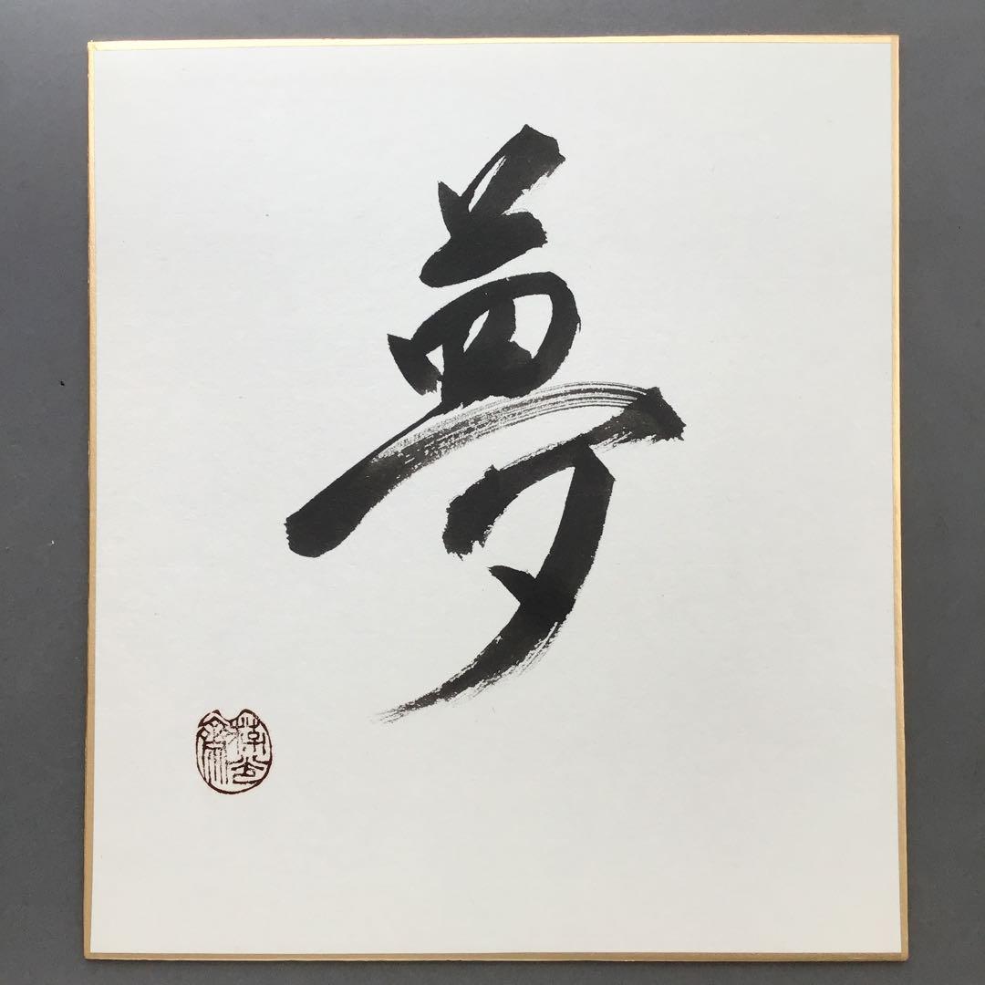 色紙　「夢」　松尾流　松尾宗倫(号:葆光斎)直筆　畳紙　配送用袋　S1033SS