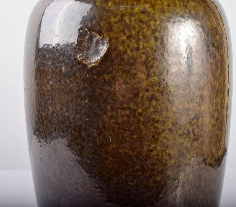 中国　雍正年製款　茶葉末釉　窯変瓶　唐木台・時代箱付　G　R4191B