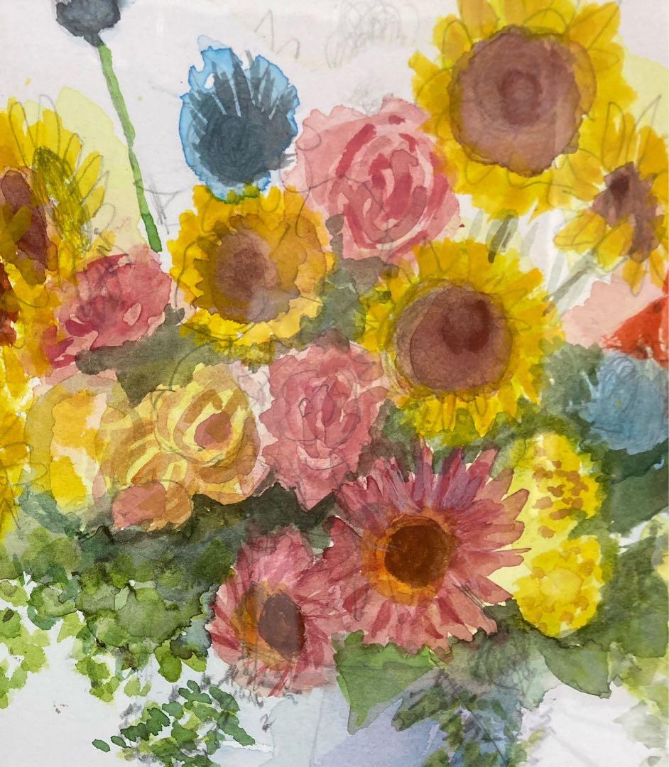 水彩画　「　華　」原画　額付