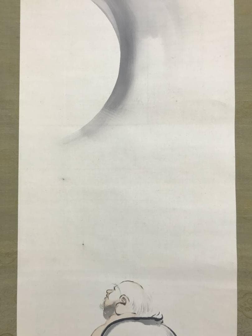 作者不詳/月見布袋図/人物図/ホテイ図/掛軸/名家伝来/AD-915
