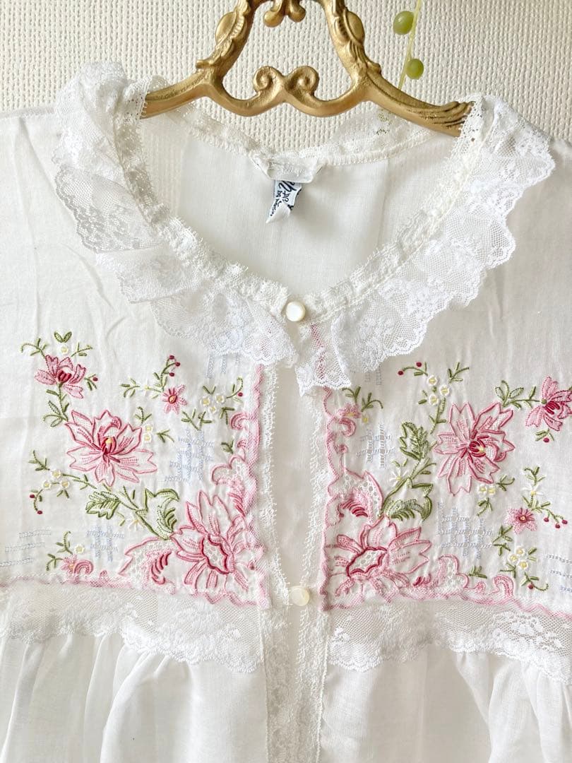 未使用美品★1970年代アメリカヴィンテージ★繊細刺繍のコットンロングワンピース