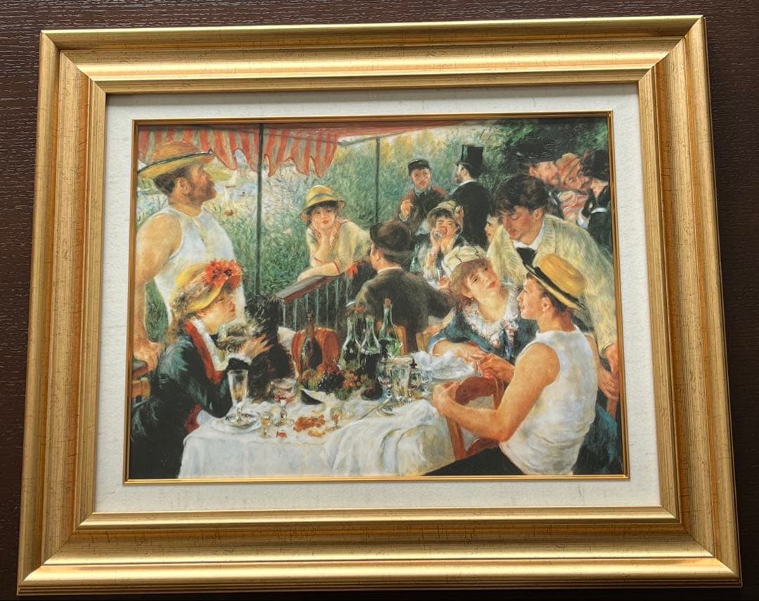 ルノワール　「舟遊びをする人々の昼食」　複製ポスター　額付　メディウム加工