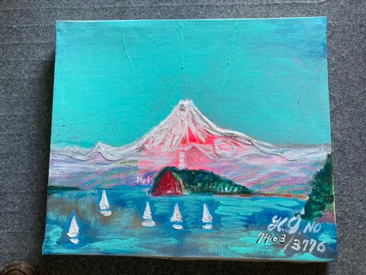 空飛ぶ画家、発明家、飛行家の富士山曼荼羅の一点