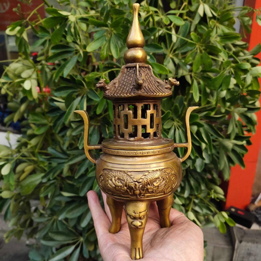 純銅製塔炉  細工 茶道具  工芸品 美術品 置物