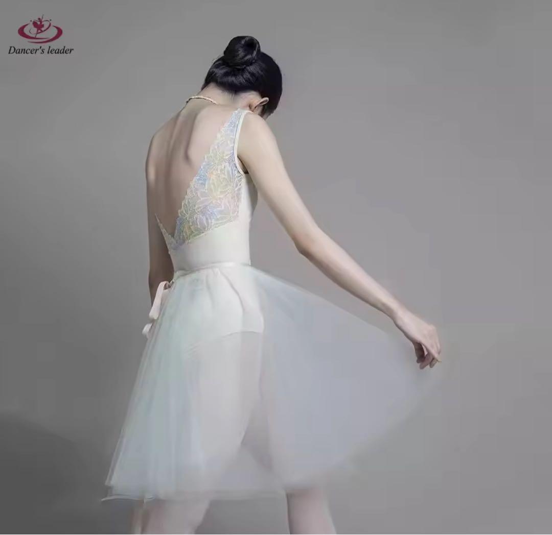 Dancer's leader レース付きバレエレオタード ライムイエロー XS