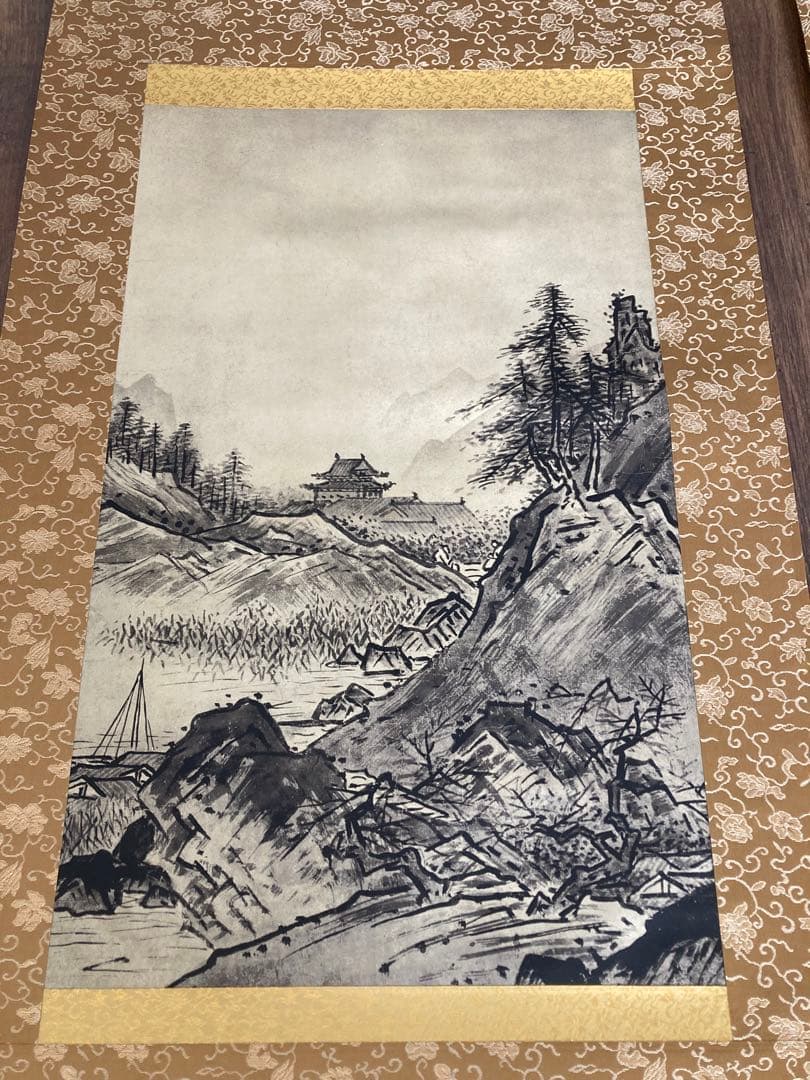 【旧家出品】雪舟 「秋冬山水図」 掛軸　東京国立博物館　正式許諾　限定E.A番