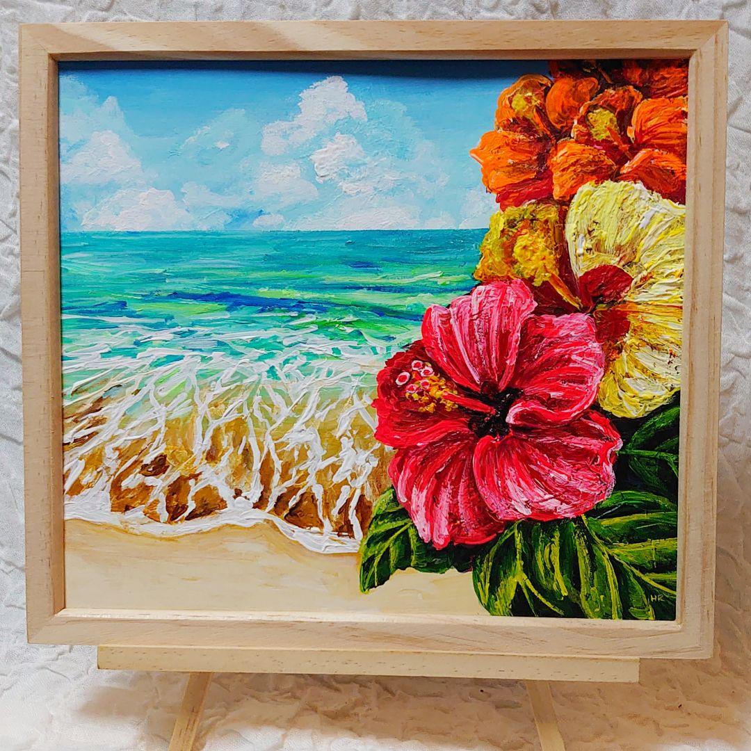 油絵 絵画【海とハイビスカス】