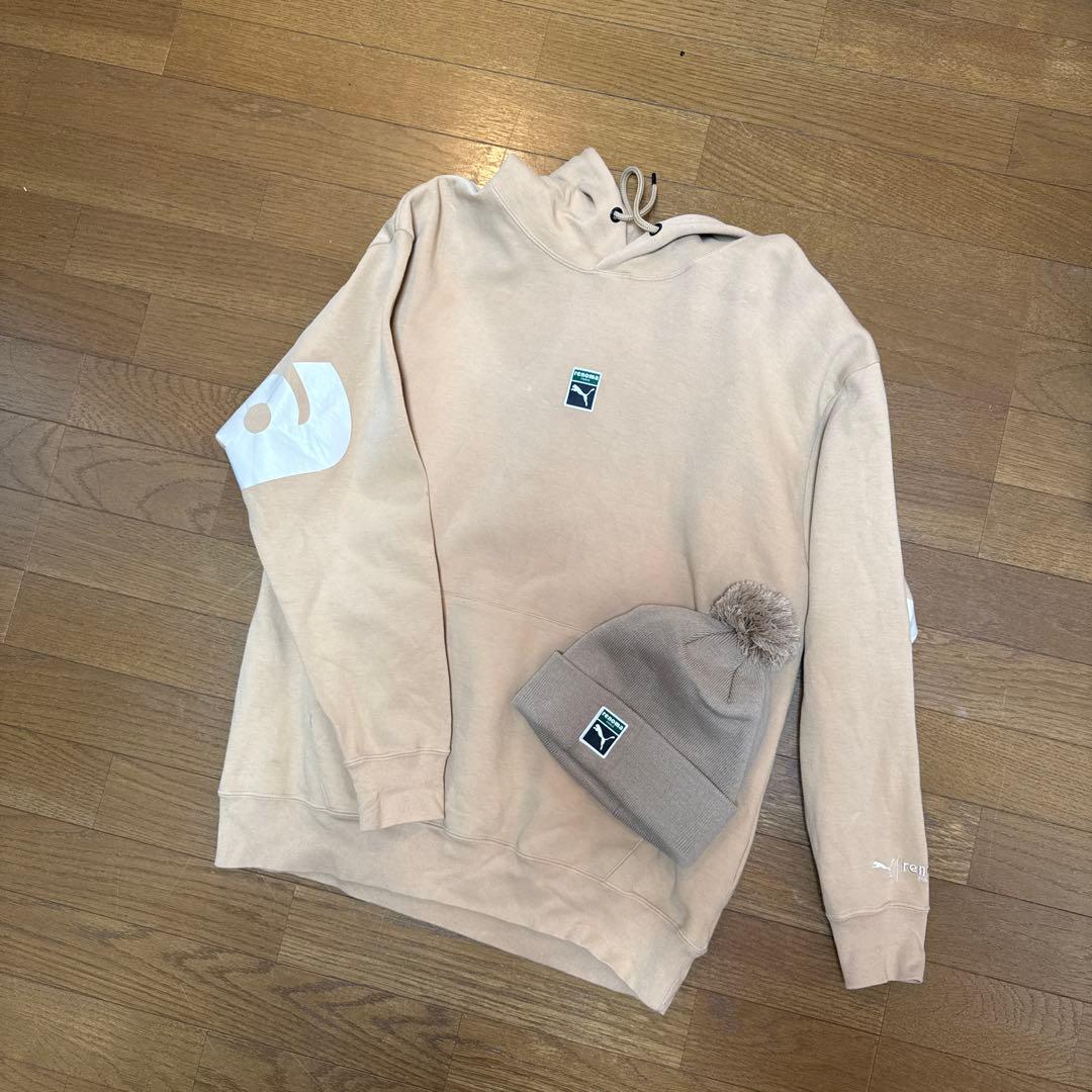ゴルフ　renoma ✖️PUMA コラボ　ベージュ パーカー ニット帽 セット
