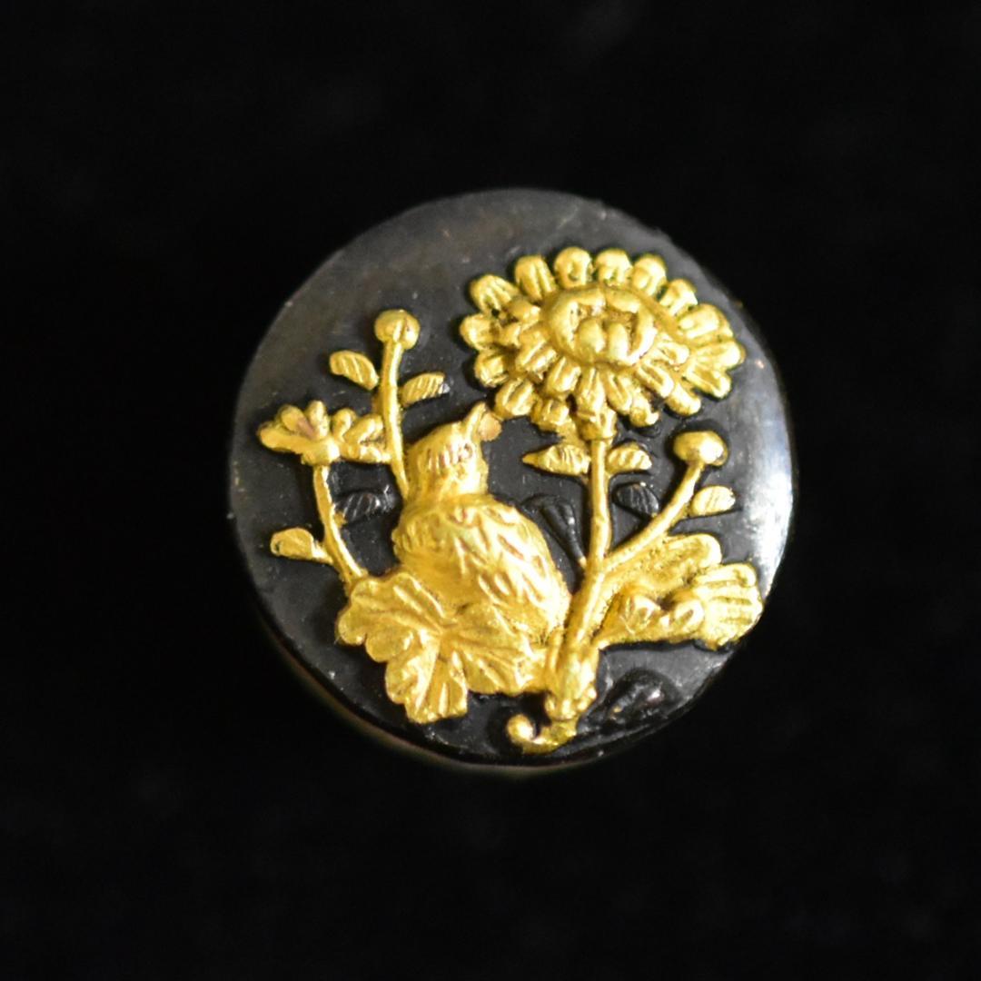 明治期 金工 花鳥図のボタン 里帰り品 本物保証 骨董 骨董品