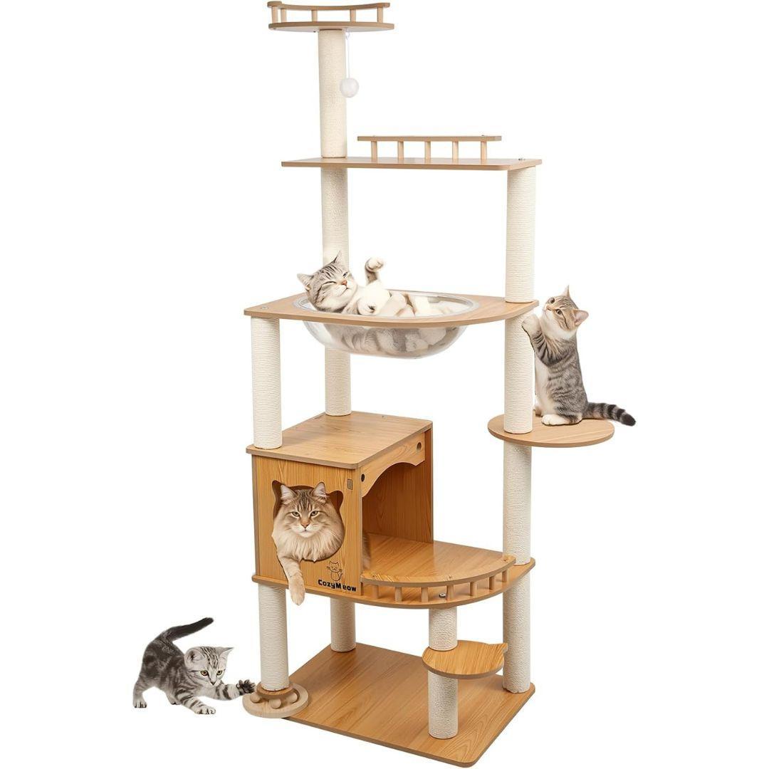 キャットタワー 木製 キャットハウス k42幅55×奥行40×高さ160cm
