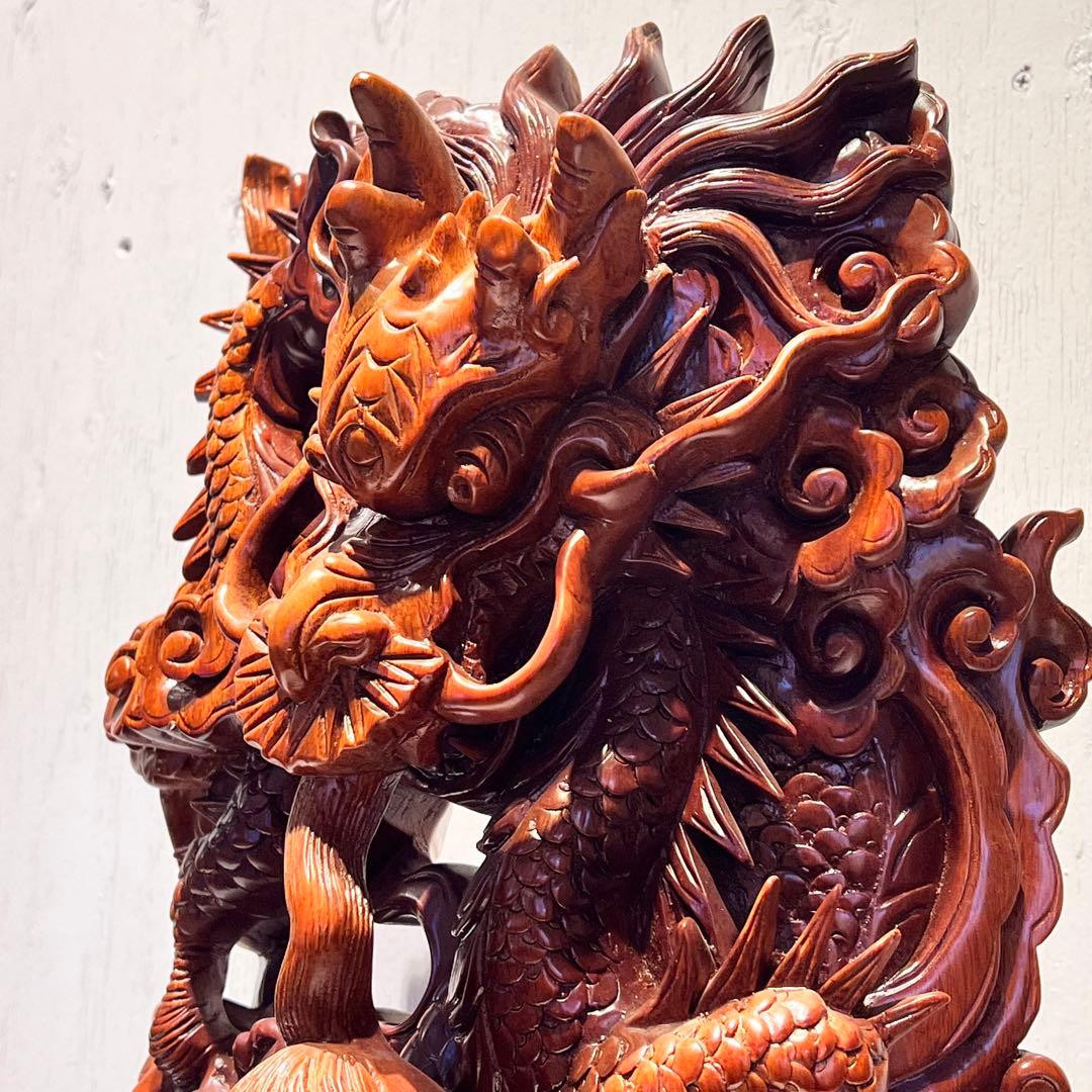 一点もの　開運 龍神 龍 木彫り 双龍 置き物　昇り龍　インテリア　工芸品