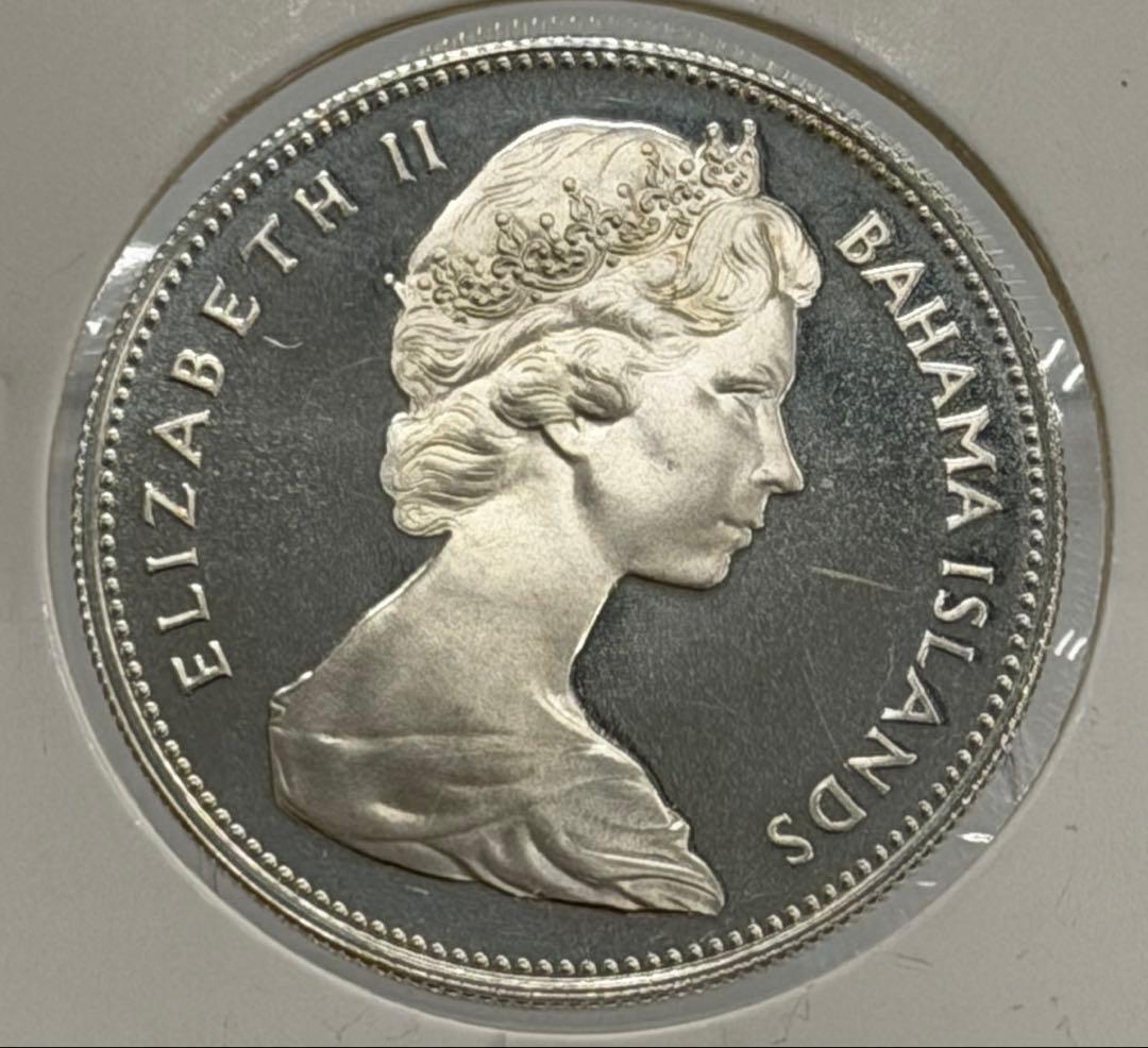バハマ諸島1970年エリザベス2世 ほら貝プルーフ1ドル型貨（未使用）