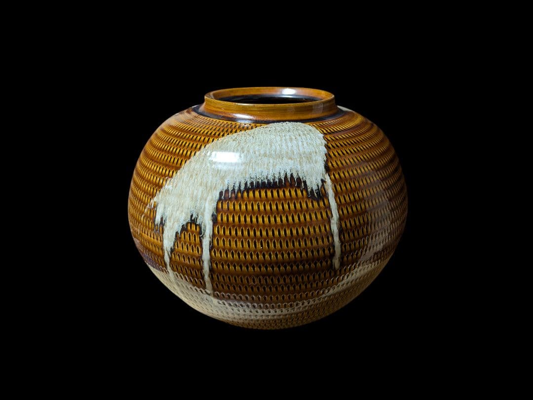 小石原焼 大壺 飛び鉋 28cm 特大 壺 花器 民藝 民陶 スリップウェア系