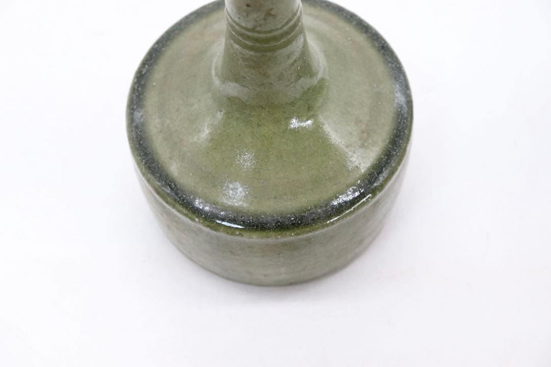 坂田甚内作　緑釉瓶　花入　送料込み250612