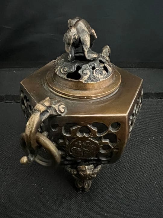 香炉　旭峰　銅　遊環　彫刻 置物 開運 風水 美術 インテリア　アンティーク