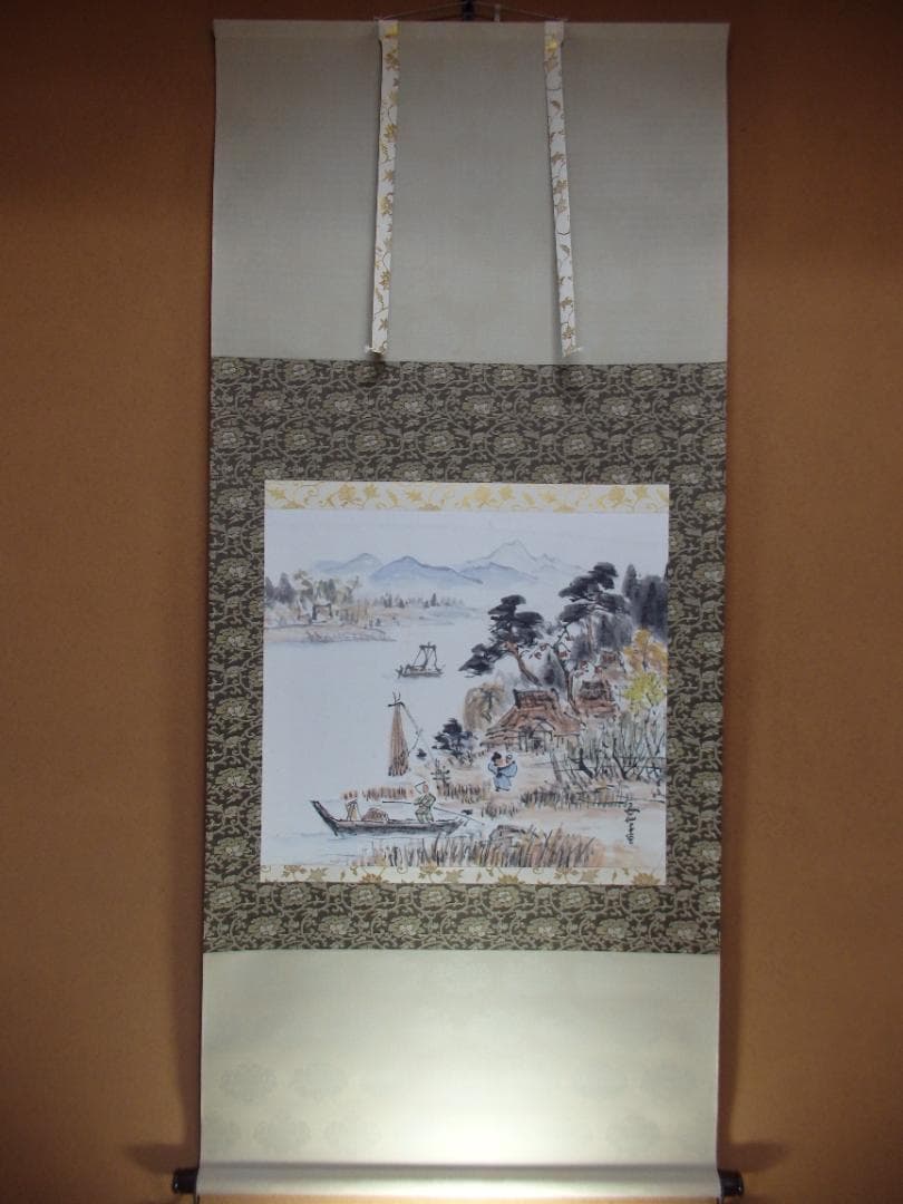 日本画家 高橋五仙子思い出の新潟百景『とやの潟水郷』紙本 掛け軸(茶掛け)