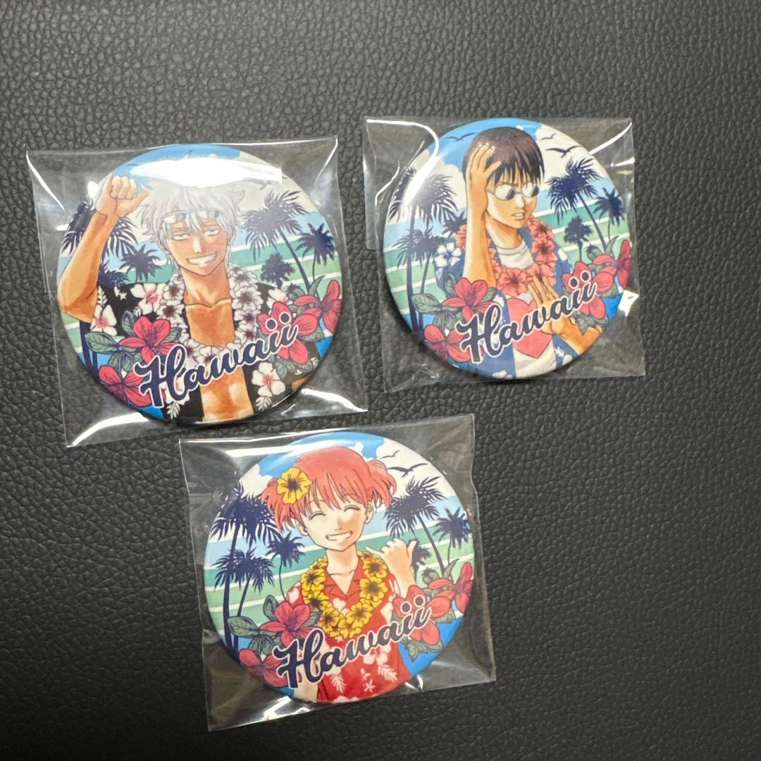 最安!!銀魂 ハワイ 缶バッジセット 神楽&坂田銀時&志村新八