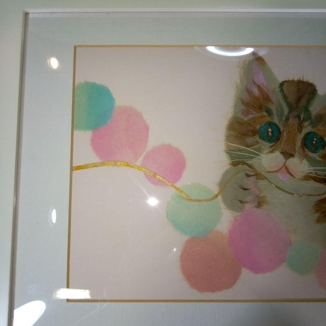 ちぎり絵　小猫と毛糸　インテリア　オブジェ　ディスプレイ　美術　アート　ART
