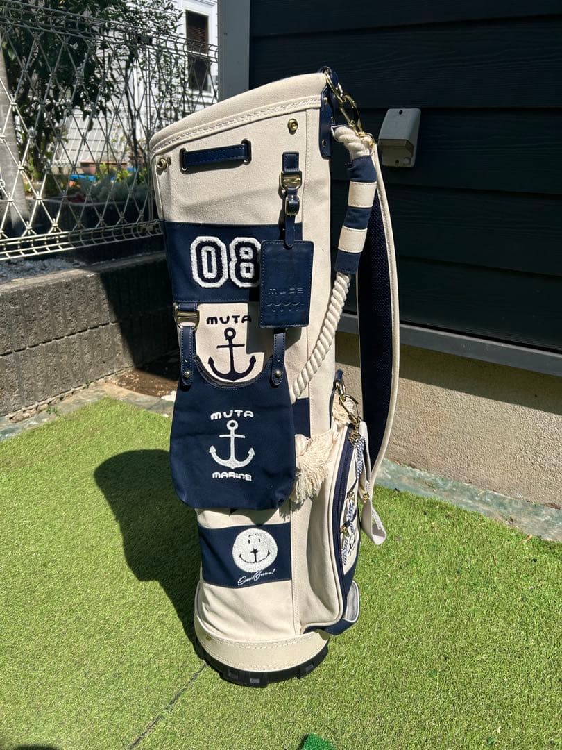 MUTA MARINE GOLF ボーダー柄 帆布製 ホワイト×ネイビー