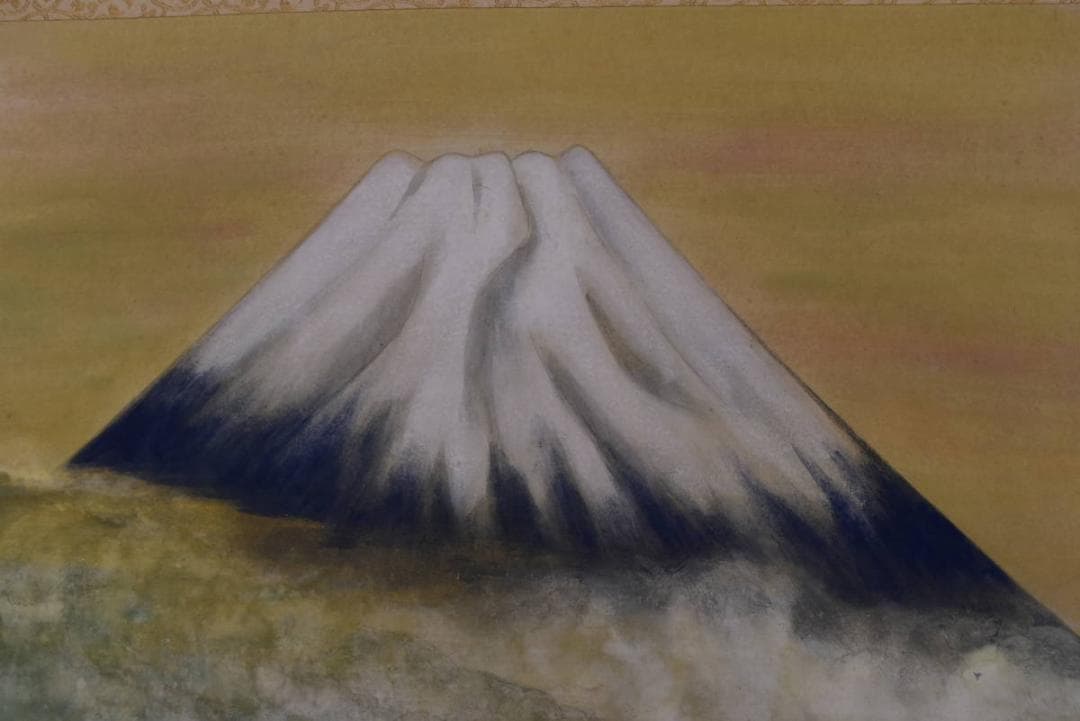 【真作】益井三重子/富士山新緑図/横物/掛軸/名家伝来/Z-864