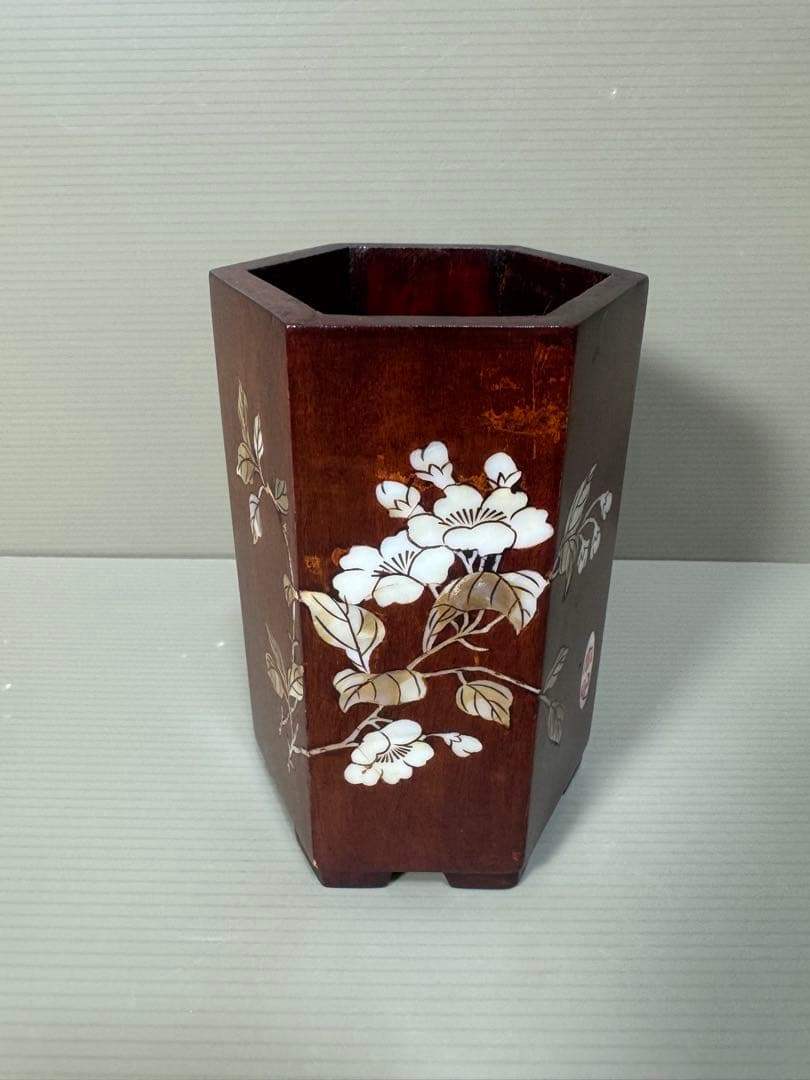2288 紅木 象嵌 花立 中華アンティーク　時代物