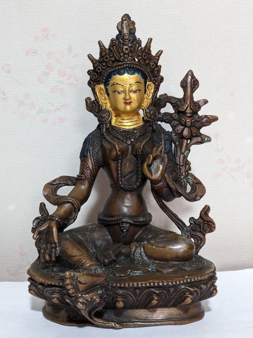 ♦チベット仏教 観音菩薩坐像 中国 古美術品 古玩 仏教美術 仏像 唐金 骨董品
