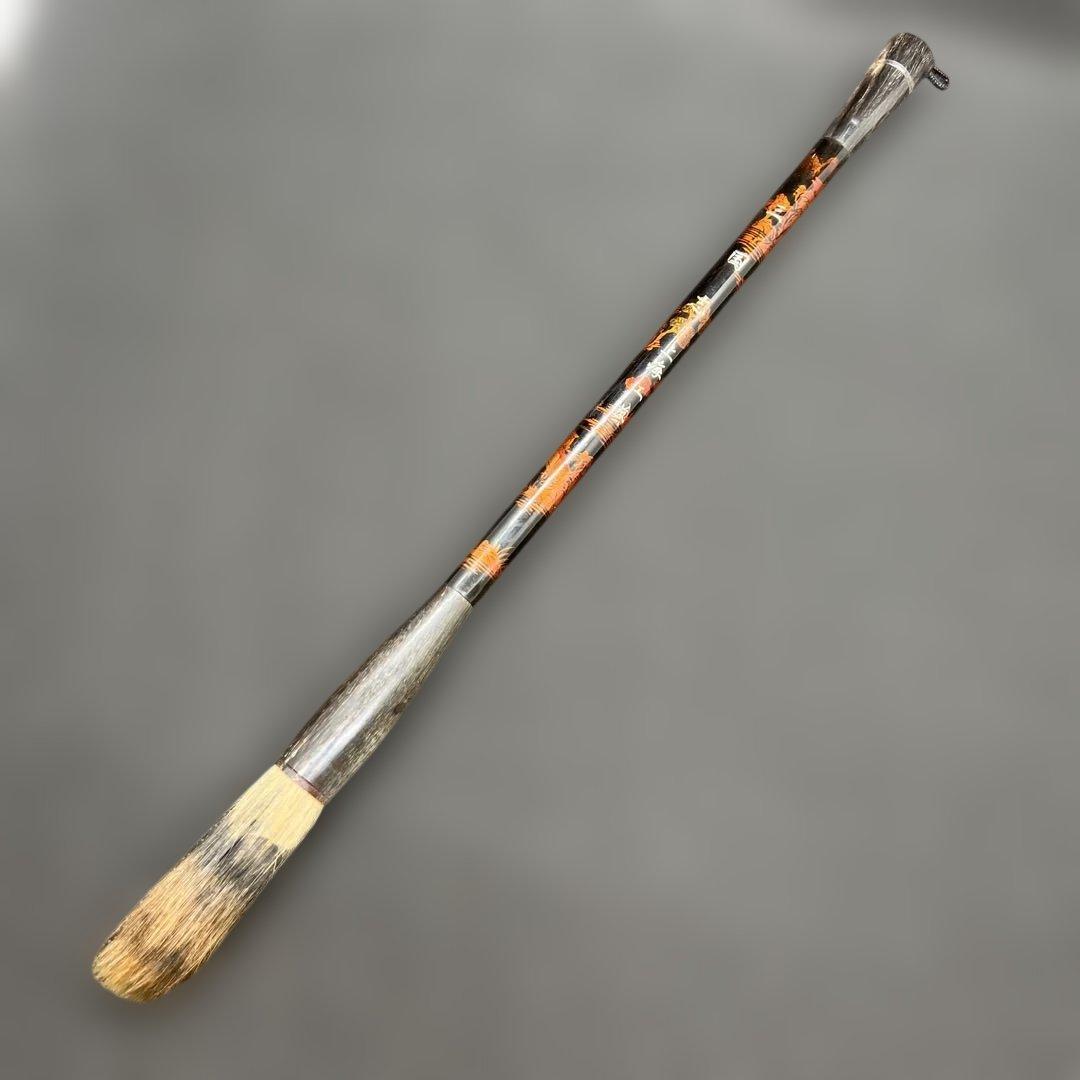 使用品　大筆　三国志上海工藝　竹の山水漆工芸　両端水牛角使用　穂先 6.3cm