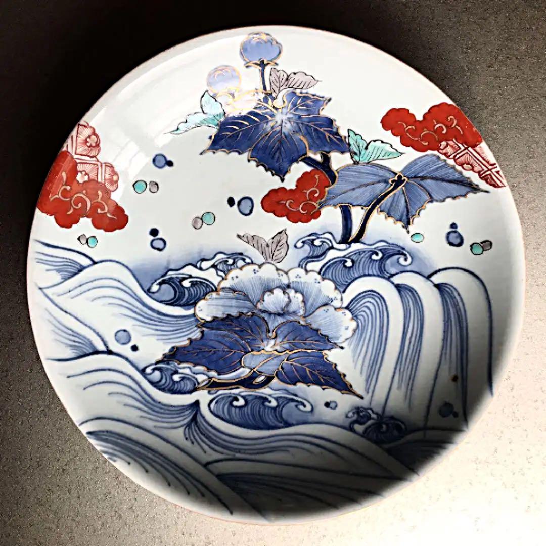 古伊万里大皿　飾り皿　時代物古伊万里染付　二重角福銘