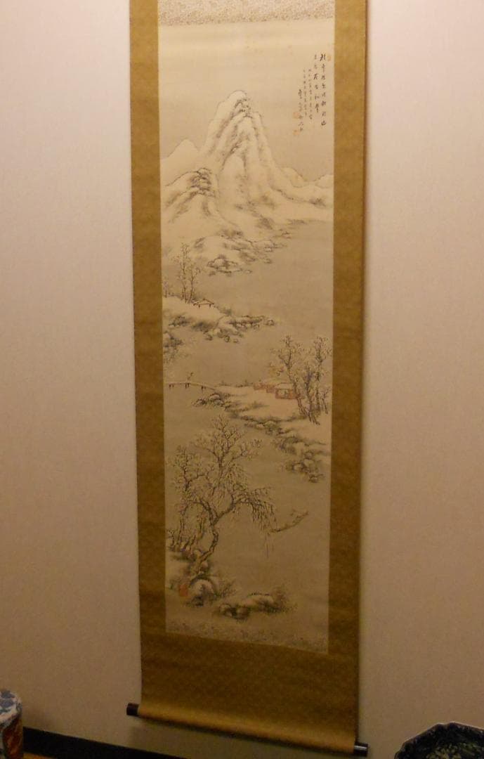 掛け軸 釧雲泉 絹本 希少 南画 山水画 軸装 茶道具 掛軸 です。