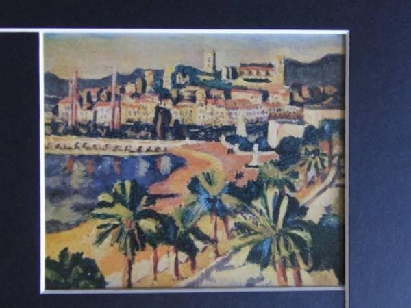 梅原　龍三郎、カンヌ港、希少画集画、新品額装付