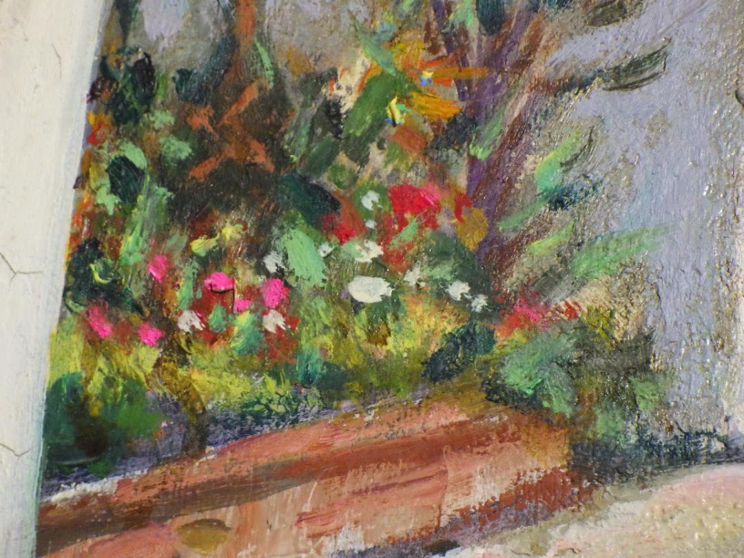 真作 春田美樹 油彩 闘牛場の内庭 ロンダ 肉筆 地図 木枠F6サイズ 一点物
