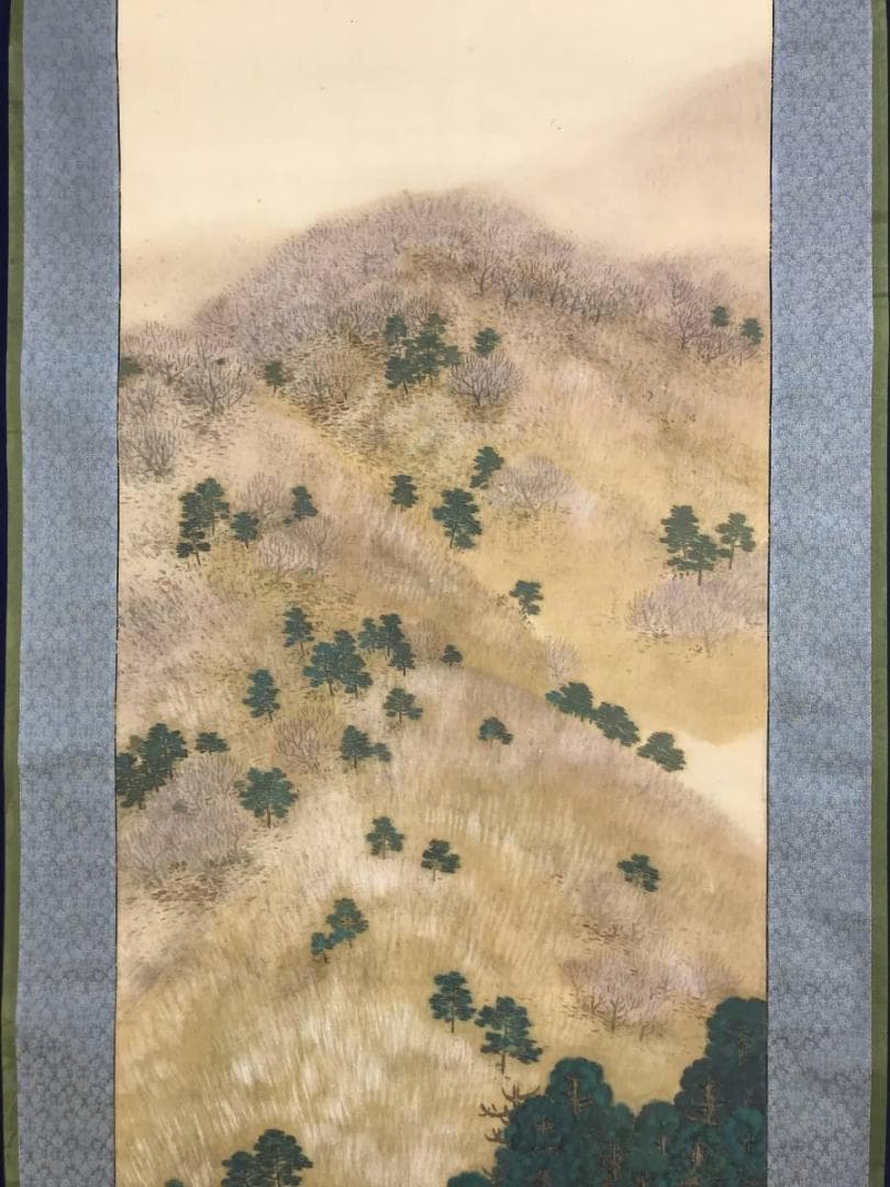 【真作】浩哉/山景早春図/山水図/春景山水図/掛軸/名家伝来/AD-276