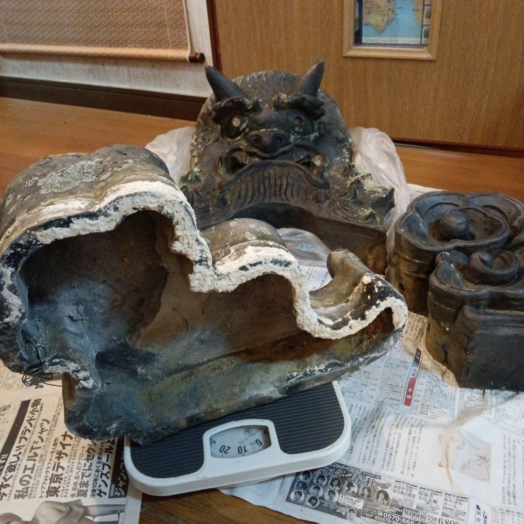 江戸時代中期頃超特大サイズ極稀少レア鬼師超絶技巧造寺社屋根大棟魔除け鬼瓦当時物