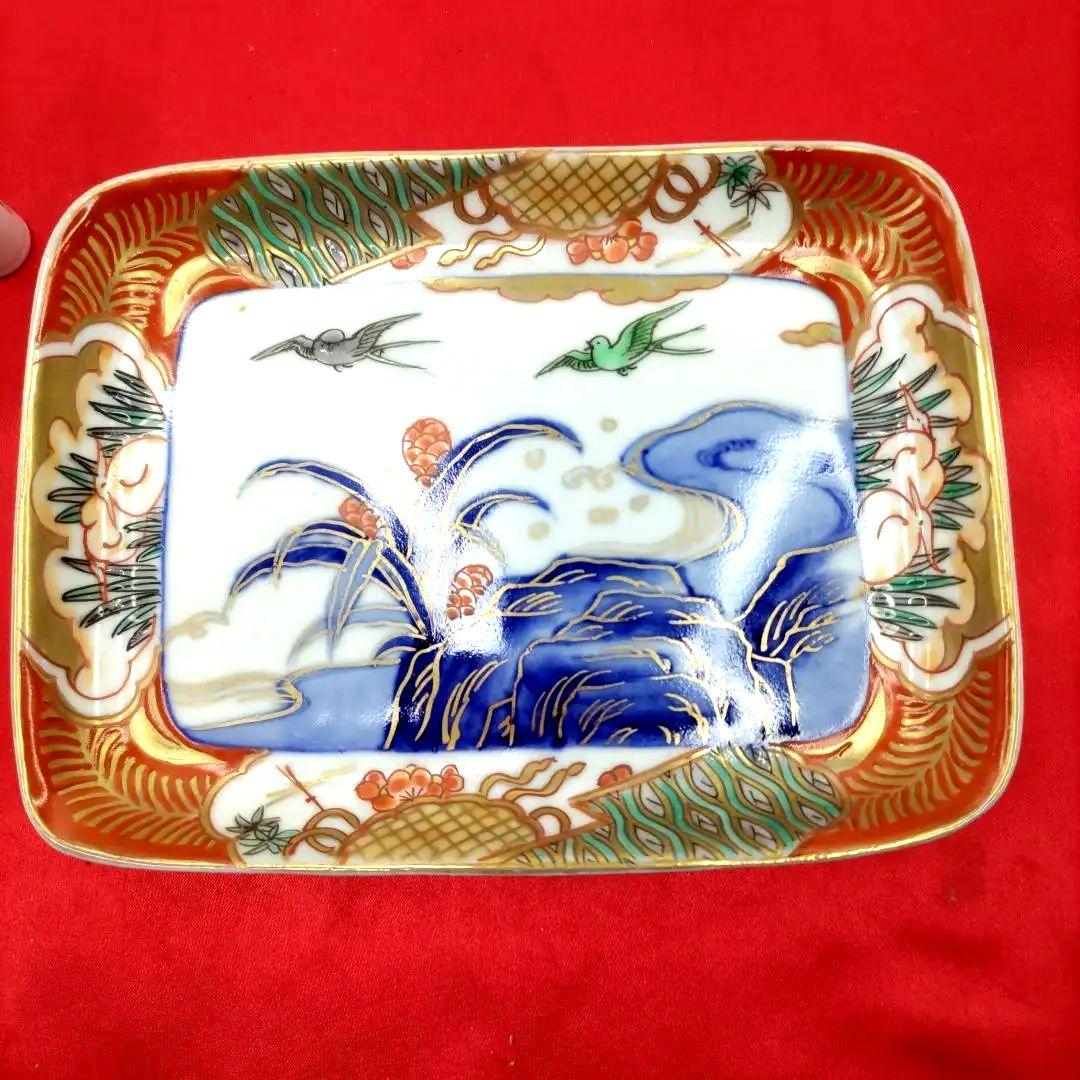 有田焼　伊万里焼　古伊万里　金彩　色絵　小皿　角皿　長角皿　刺し身皿5客セット③