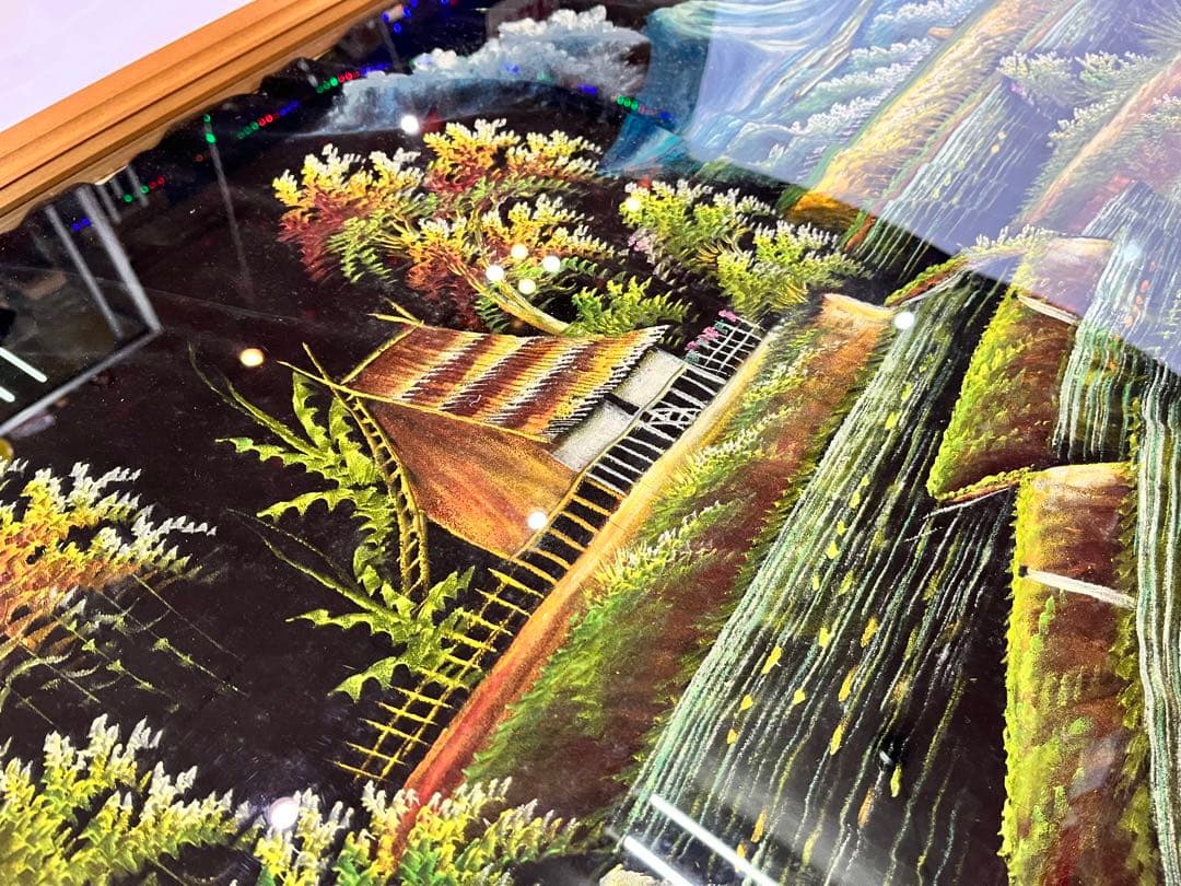 【アンティーク】額縁 額装 絵画 大きめ 木枠 風景画 草木 山 川 田舎 油絵