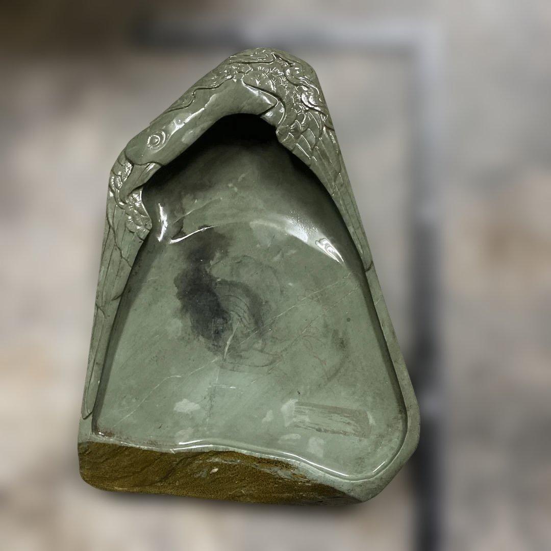 アヒル彫刻　緑硯　中国硯 中国石製 大型硯 書道具 文房四宝 1537g