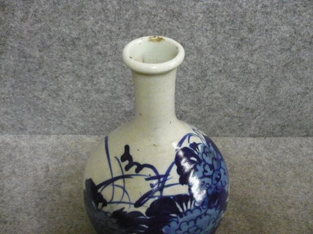 出石焼 花柄 染付 一升 徳利 [B31383]