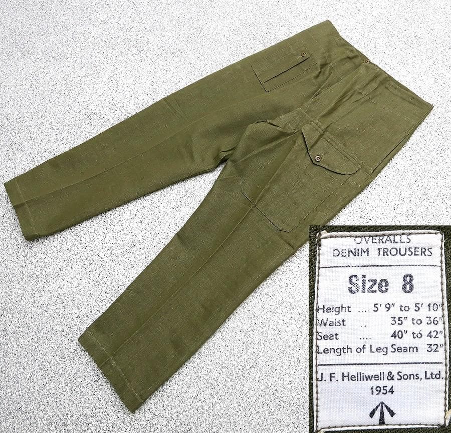 新品 50s 英軍実物 グリーンデニム オーバーパンツ オリジナル サイズ8