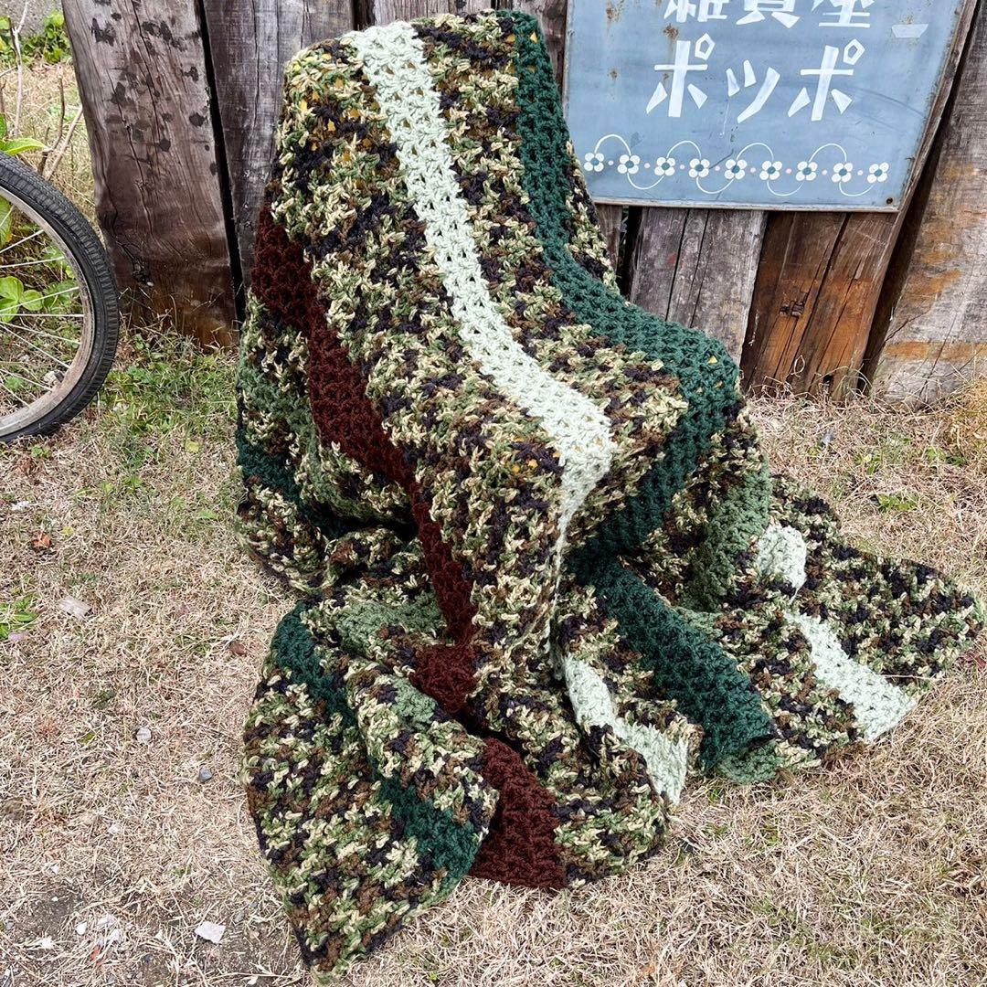 【USA vintage】グラニーブランケット　アーミーカラー