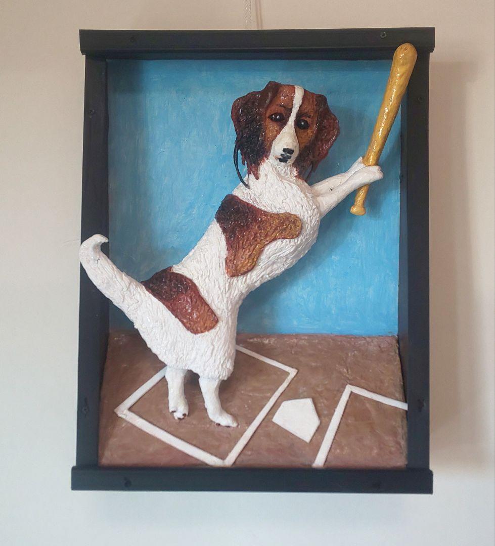 立体絵画の「デコピン、打席に立つ」