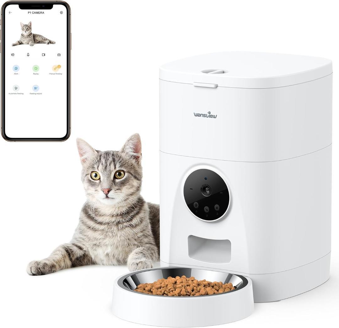 Wansview 自動給餌器 猫犬対応 300万高画素カメラ付き 白