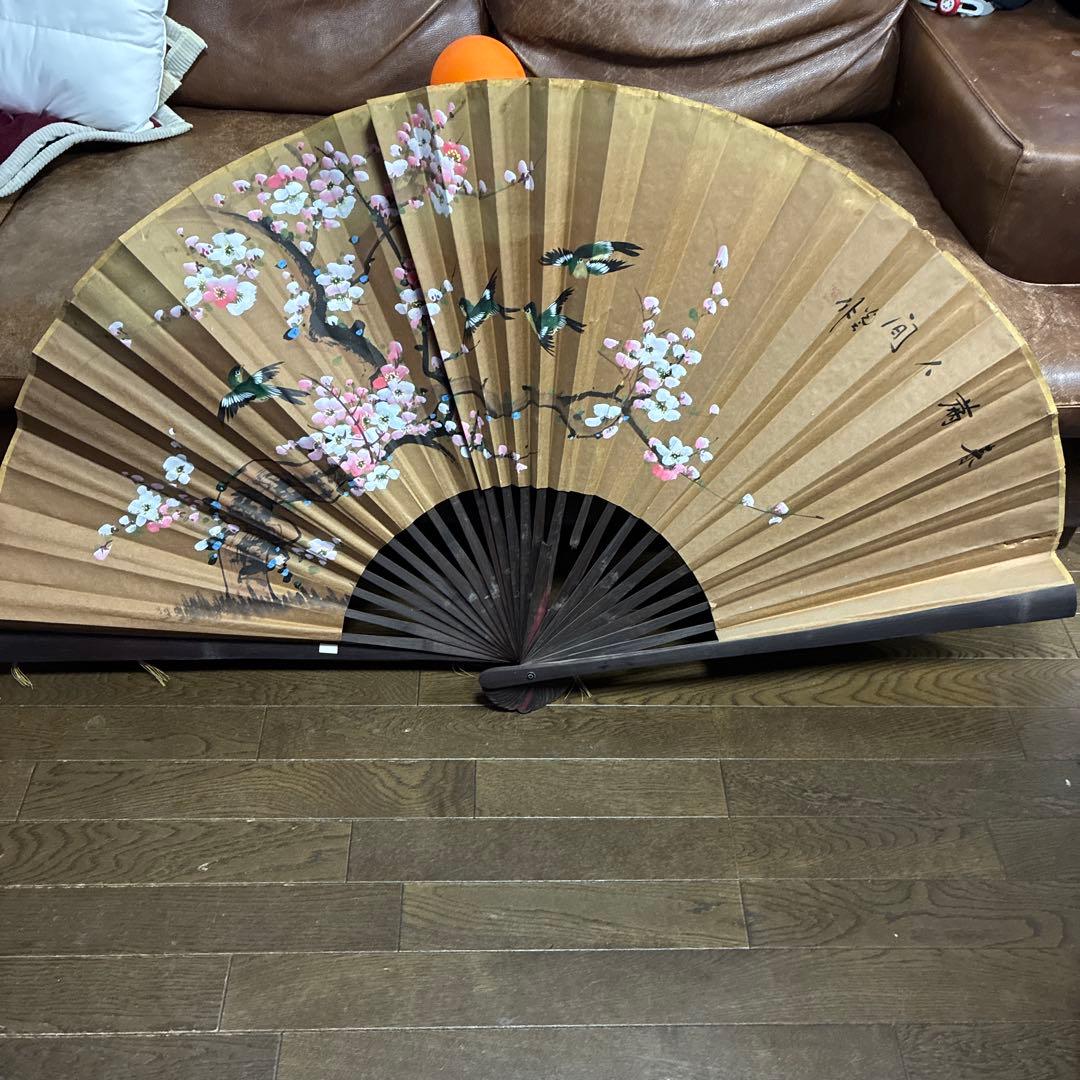 桜と鳥の手描き舞扇子 大きめ