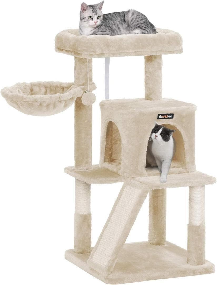 【M2235-87-56】猫タワー 96cm 爪とぎスロープ付 多頭飼 安定設計