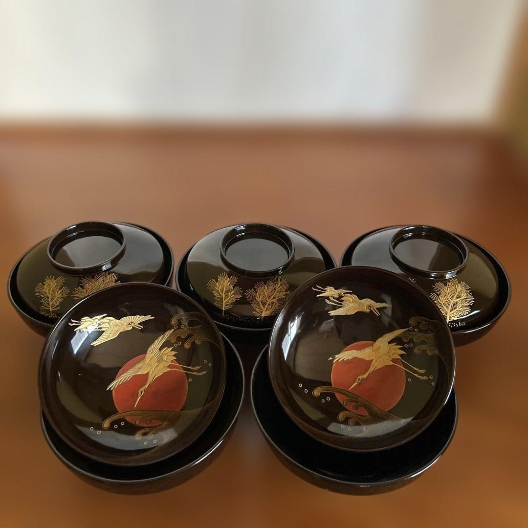 漆器 時代物　お碗　菓子器セット 5個 木箱付き