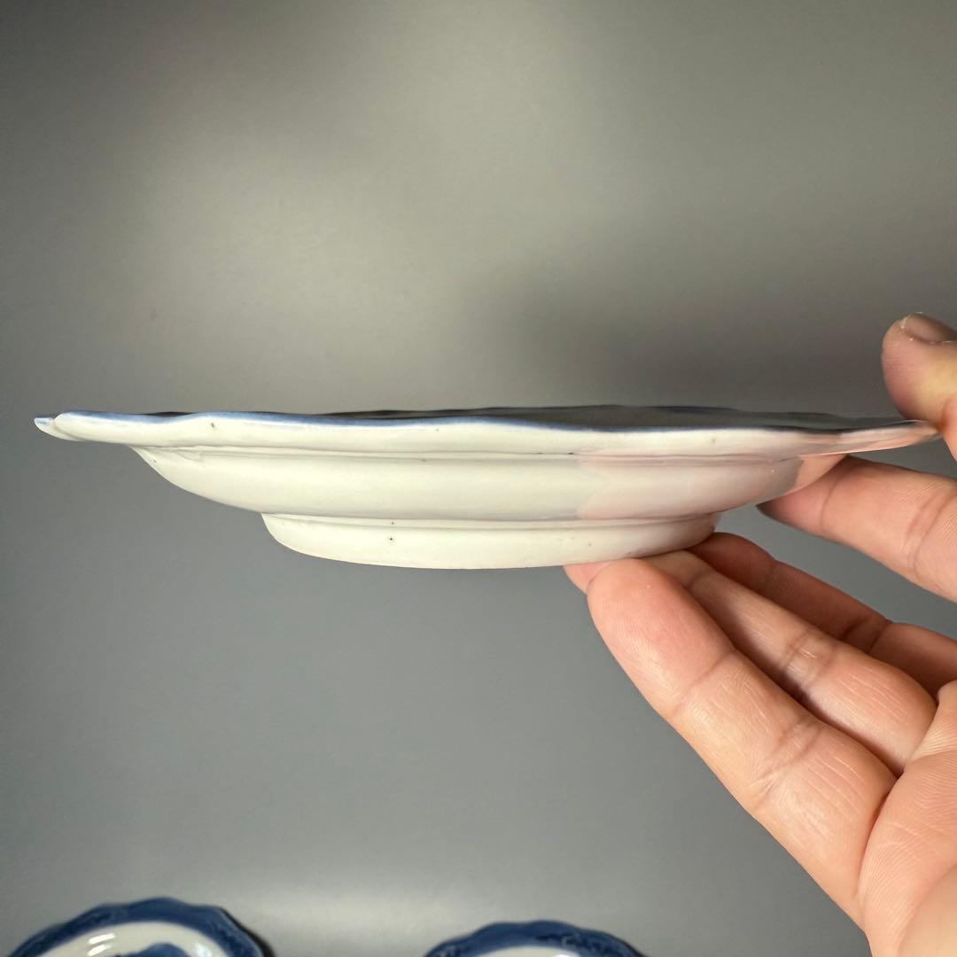 古伊万里　染付風景画輪花皿　十枚　墨弾き　ケーキ皿　デザート皿　古民家カフェ