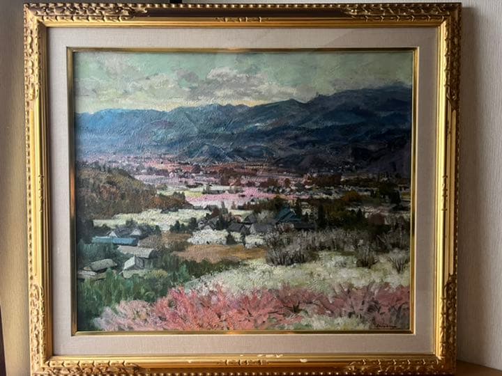 犀川愛子「塩山の春」白日展内閣総大臣賞受賞者の風景画　油絵