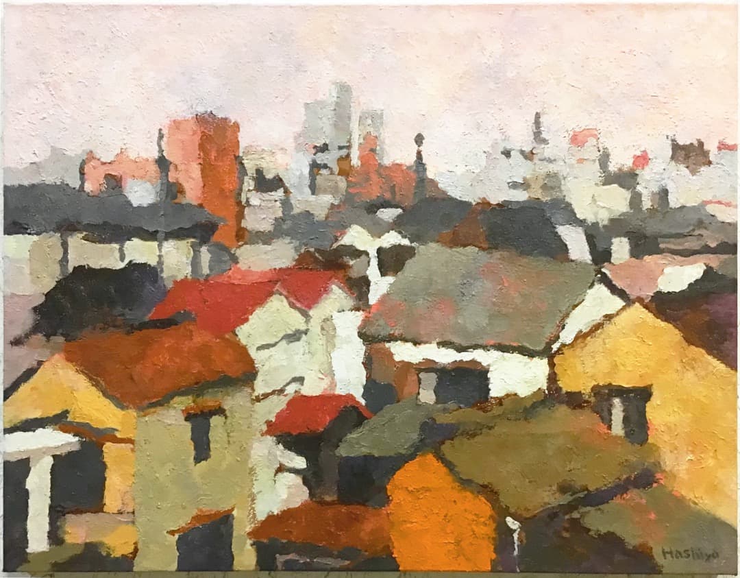 小王自由様向け 270 油絵/風景/街景/東京/荒川/土手より/P15号